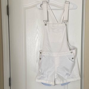 [BRAND NEW] White Distressed Overall Shorts